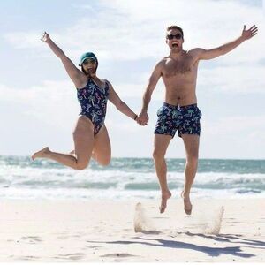 Chubbies The Electric Neon Light Print One Piece Swim Suit Flamingo Size Medium